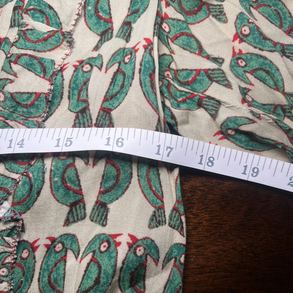 Maeve by Anthropologie Blouse Birdie Ruffled Button Down Cream Green Size 2 - Picture 9 of 11